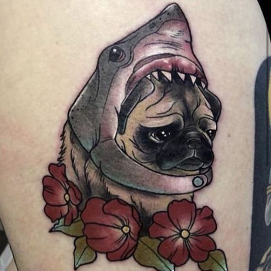 Shark Pug Tattoo by Shae Motz