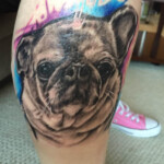 Leg Pug tattoo on Elizabeth Franklin, by Damascus Tattoo Company