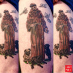 Saint Francis with Pugs Tattoo by Andy Gally