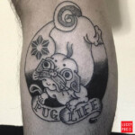 Pug fu leg tattoo by Takato Douji Japan